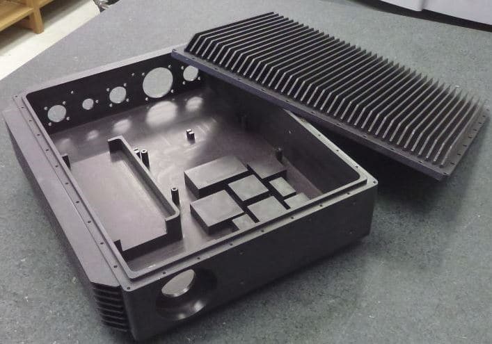 CNC Machined Electronic Enclosure top and bottom pieces black anodized
